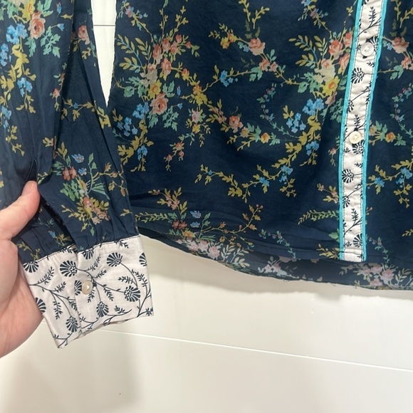 Sundance Stories To Be Told Navy Blue Floral Button Up Long Sleeve Blouse XS - Picture 5 of 10